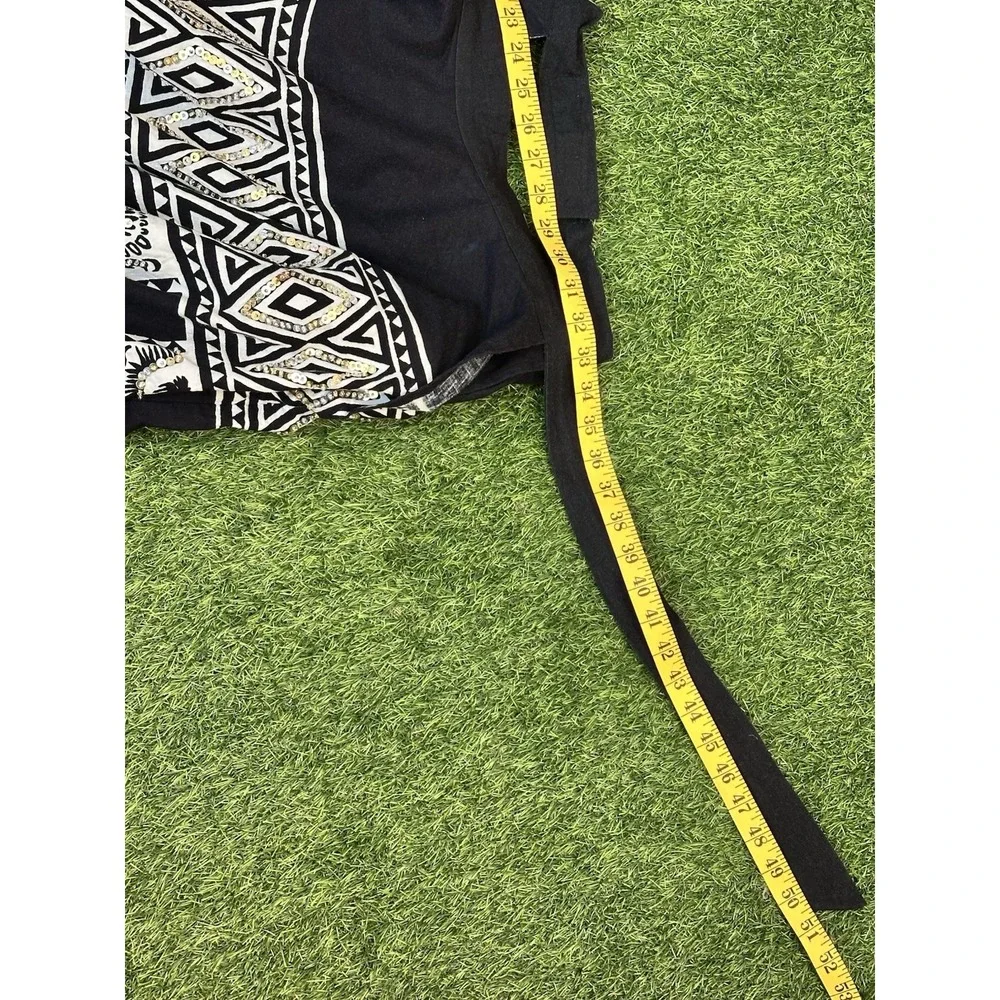 Vintage Cache Circle‎ Skirt Women One Size Black White Sequins Flare Midi Tie On